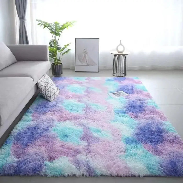 VIKAMA 1PC Tapis en Laine de Soie pour Chambre d'enfant, Salon et Chambre à Coucher - Tapis Tie-Dye, antidérapant et Lavable en Machine