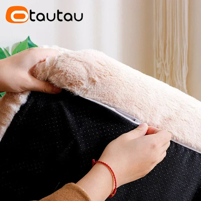 OTAUTAU Soft Fake Rabbit Fur Cat Sofa with 3D PP Cotton Filling, Machine Washable Pet Sofa SF189