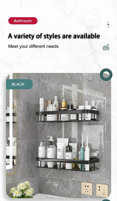 Sleek Set of 2 Wall-Mounted Corner Shelves in Space Aluminum for the Bathroom – Ideal for Shampoo and Shower Essentials