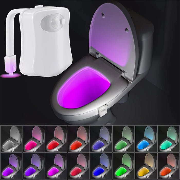 Colorful Motion Sensor Toilet Bowl Night Light - Fun LED Bathroom Accessory with 16 Colors and Adjustable Brightness