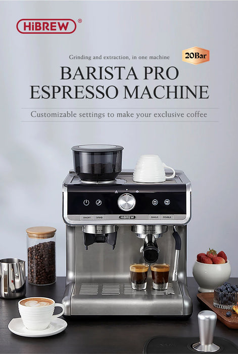 HiBREW Barista Pro 20Bar grains pour expresso, Machine à café professionnelle avec équipement complet pour café, hôtel et restaurant H7