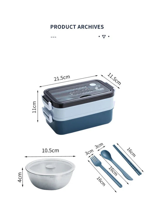 Fiambrera versátil de acero inoxidable de 2 niveles: apta para microondas para la escuela y el trabajo