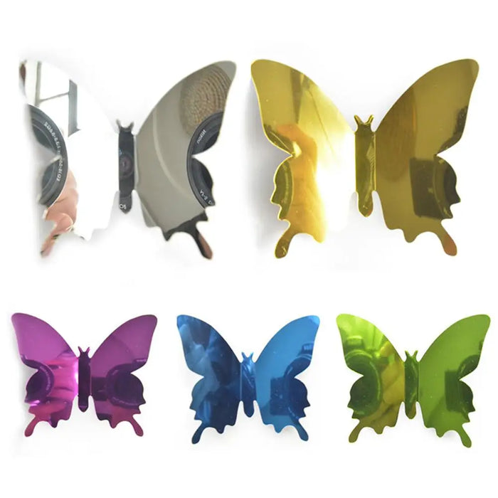 Paquet de 12 papillons miroir 3D pour décoration murale – autocollants amovibles pour mariages et chambres d'enfants