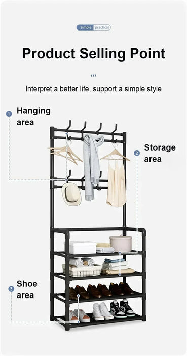 Étagère à chaussures multicouche et cintre pour le rangement de la porte – Cintre DIY pour la maison, la chambre d'étudiant, le balcon et le couloir.