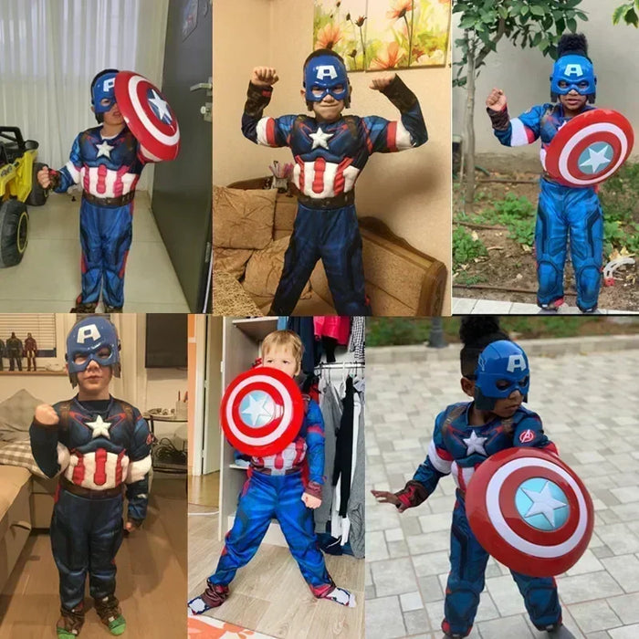 Nuevo traje de superhéroe para niños: juego completo de disfraces de Halloween con Hulk, Iron Man, Spider Man y Superman.