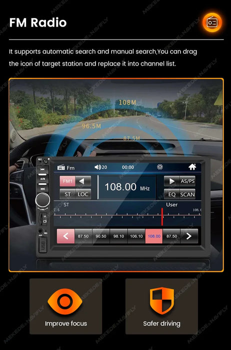 Autoradio 7 pouces 2 DIN avec écran tactile et CarPlay - Lecteur MP5 avec prise en charge Bluetooth, USB, FM, SD et caméra de recul HD