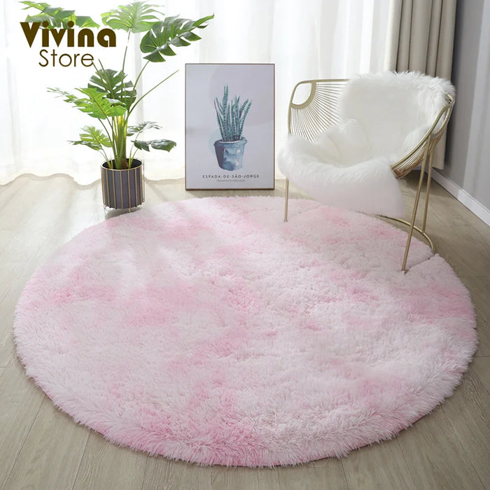 Round Green Plush Rug for Living Room - Fluffy Carpet for Sofa and Chairs, Long-Haired Floor Mat for Bathroom and Kids' Room Décor