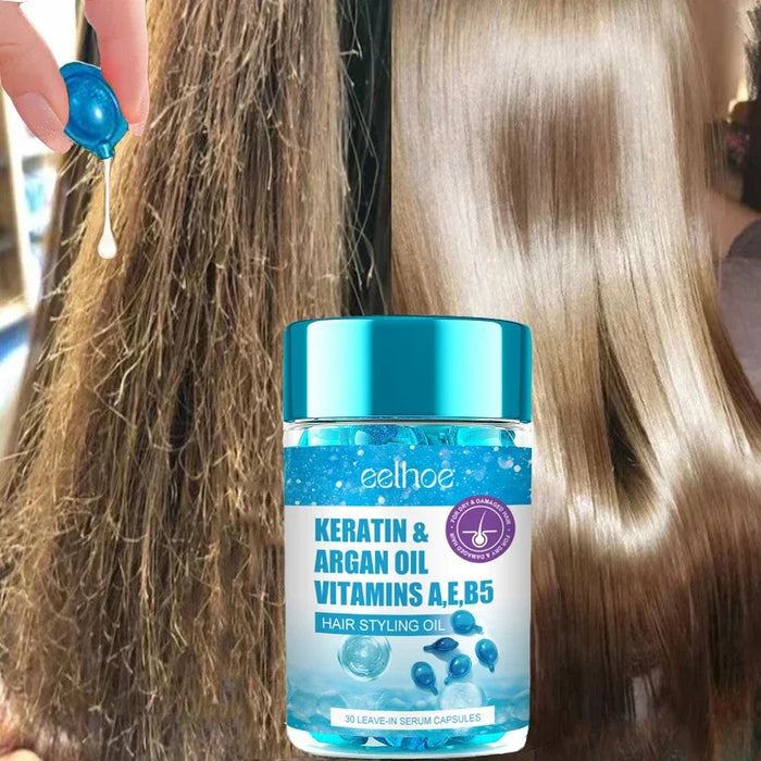 Cápsulas revitalizantes de vitamina para el cabello con queratina: suero hidratante profundo para un cabello suave, brillante y sin encrespamiento