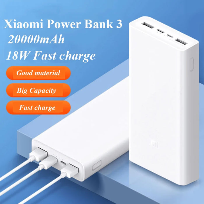 Xiaomi Powerbank 3 20000 mAh PLM18ZM 18 W 2-Wege-Schnellladung USB C tragbarer externer Akku