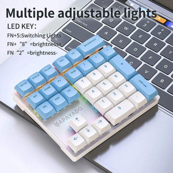 APAYADO K33 Mini teclado numérico de 33 teclas, tipo eje mecánico azul, RGB, tecla PBT para economía/contabilidad/finanzas