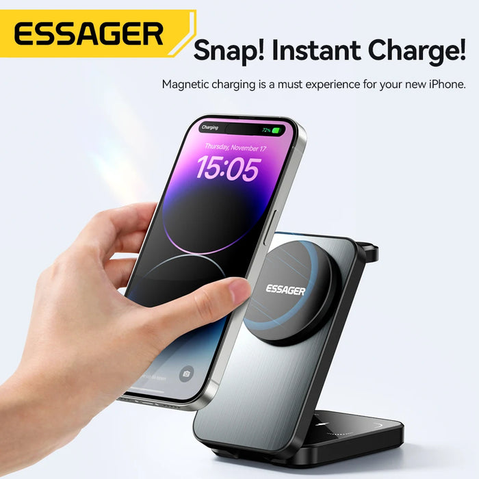 Essager-Soporte de cargador magnético 3 en 1, carga inalámbrica de 15W para iPhone 15, 14, 13, 12, Apple Watch, Airpods Pro, soporte de base para cargadores