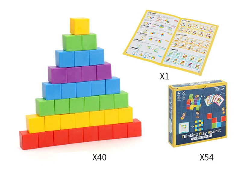 Puzzles de blocs magiques Montessori, jeux de pensée spatiale et logique, blocs à empiler arc-en-ciel, éducation mathématique pour les enfants