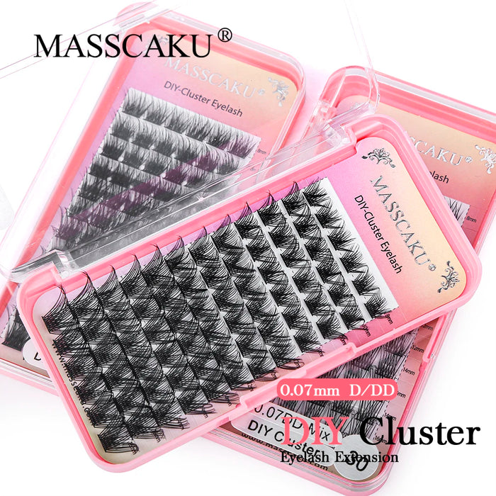 MASSCAKU DIY Cluster-Wimpernverlängerung, segmentierte falsche Wimpernbündel, 72 Volumen, natürliche russische Faux-Nerz-Make-up-Wimpern