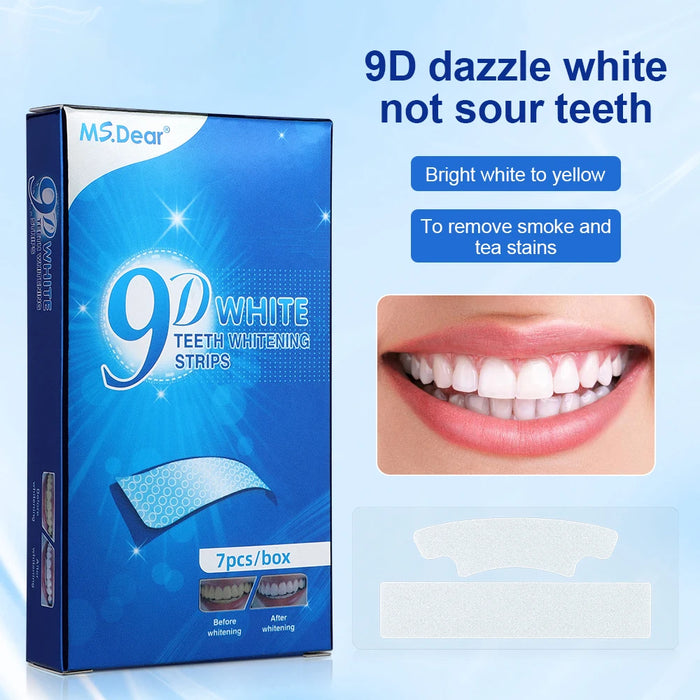 Paquet de 14 bandes de blanchiment des dents 9D avec Gel dentifrice-bandes élastiques doubles pour usage domestique et facettes de fausses dents