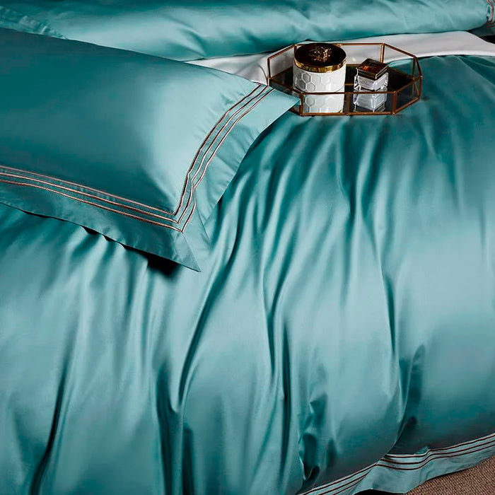 Luxuriöses 1000TC-Bettwäscheset aus ägyptischer Baumwolle, 4/6-teilig, Doppelbett, Queen-Size-US-King-Size-Größe, 3-zeilig bestickte Steppdecke, Bettlaken und Kissenbezug