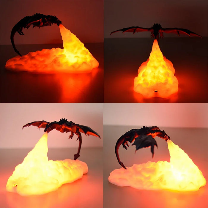 3D-Druck LED-Nachtlicht in Drachenform – feuerspeiendes, langsam wechselndes Raumlicht, wiederaufladbar über USB, Geburtstagsgeschenk und Spielzeuglicht