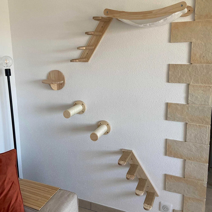 Wall Mounted Cat Shelves Wooden Claw Tree for Cats Ladders Hammock Cat Climbing Wall Furniture