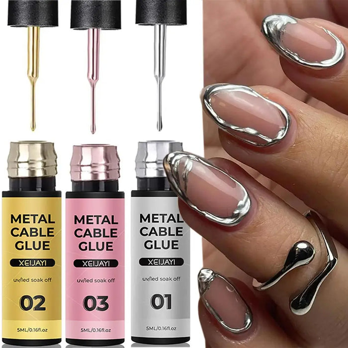 Superbrillante Gel Liner Metálico – Esmalte de Uñas en Gel Espejo en Plata, Oro y Rosado (5/7/8 ml)