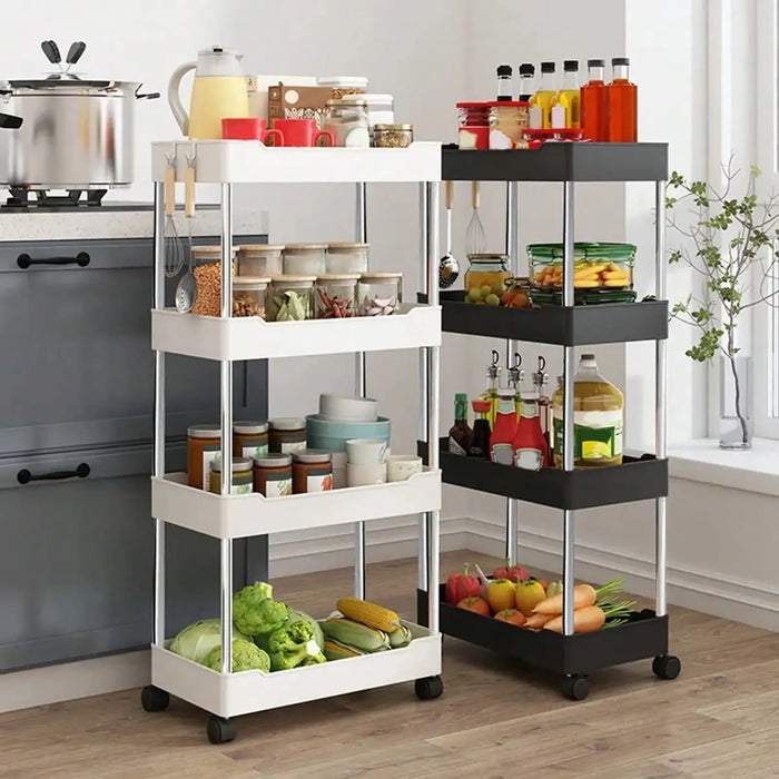 Chariot de rangement mobile compact avec étagères réglables – Idéal pour les cuisines, salles de bains et salons