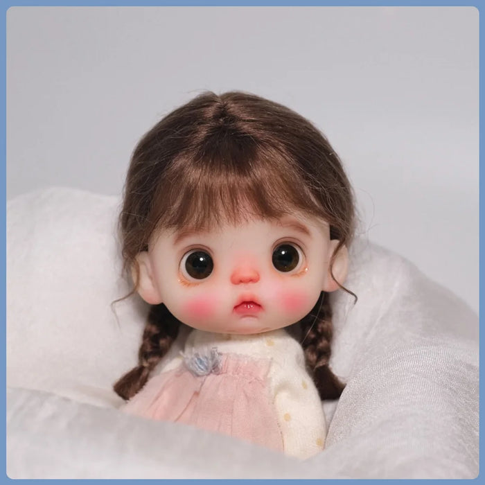 Cheveux de poupée avec frange et queue bouclée en mohair doux, adaptés à Ob11, 1/12 BJD, 1/8 BJD - Accessoires de poupée