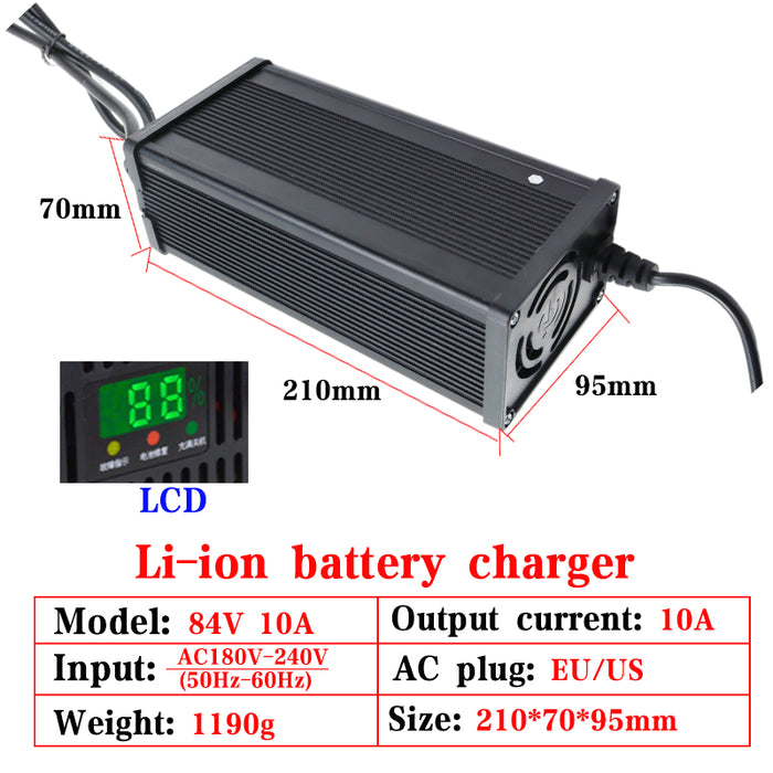 Neues 72V 20S Lithium-Batterieladegerät 84V 5A/8A/10A/12A/15A/20A Hochleistungs-Metallgehäuse mit LCD-Display Intelligentes Schnellladen