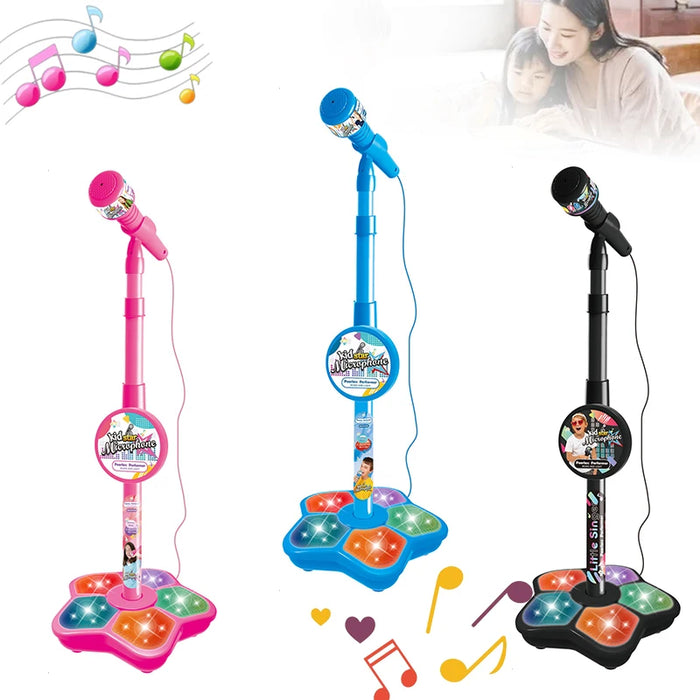 Micrófono para niños con soporte: máquina de música de karaoke e instrumento de aprendizaje para niñas y niños, juguetes de desarrollo y regalos de cumpleaños