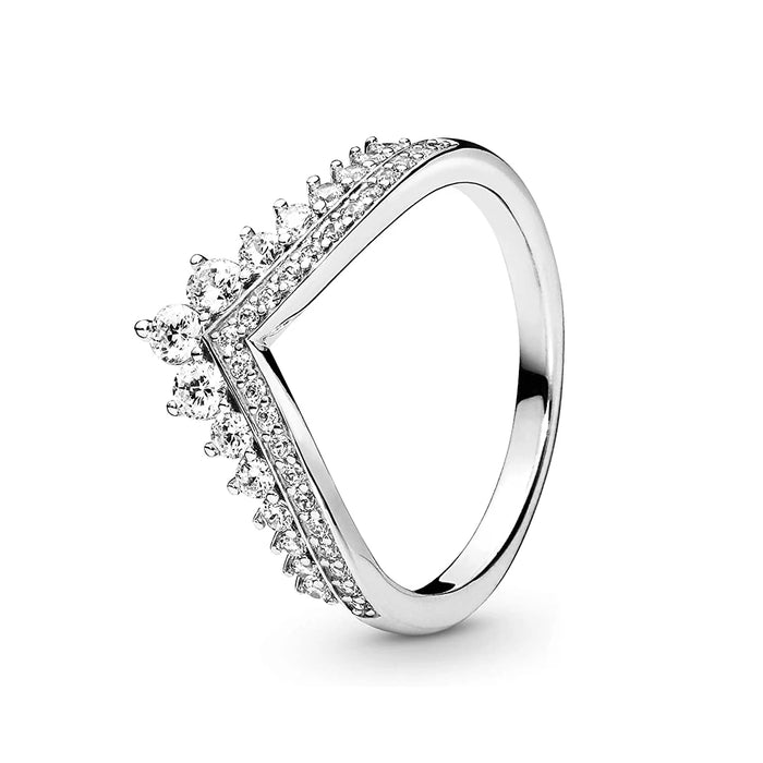 Fascinante anillo de corona en forma de corazón de plata de ley 925 para mujer: joyería de lujo ligera con detalles brillantes