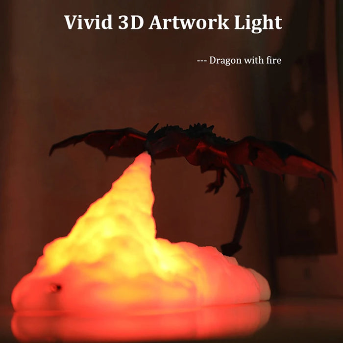 3D-Druck LED-Nachtlicht in Drachenform – feuerspeiendes, langsam wechselndes Raumlicht, wiederaufladbar über USB, Geburtstagsgeschenk und Spielzeuglicht