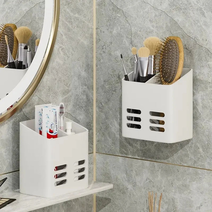 Estante de baño de pared para guardar maquillaje sin taladrar - Artículos de tocador y productos para el cuidado de la piel en gris o blanco