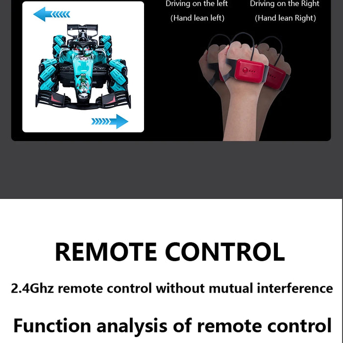 ZWN F1 RC Voiture à la Dérive avec Musique et Lumières LED, Radiocommande de Gestes de la Main 2,4 G, Voiture de Cascade 4WD Jouet électrique pour Enfants