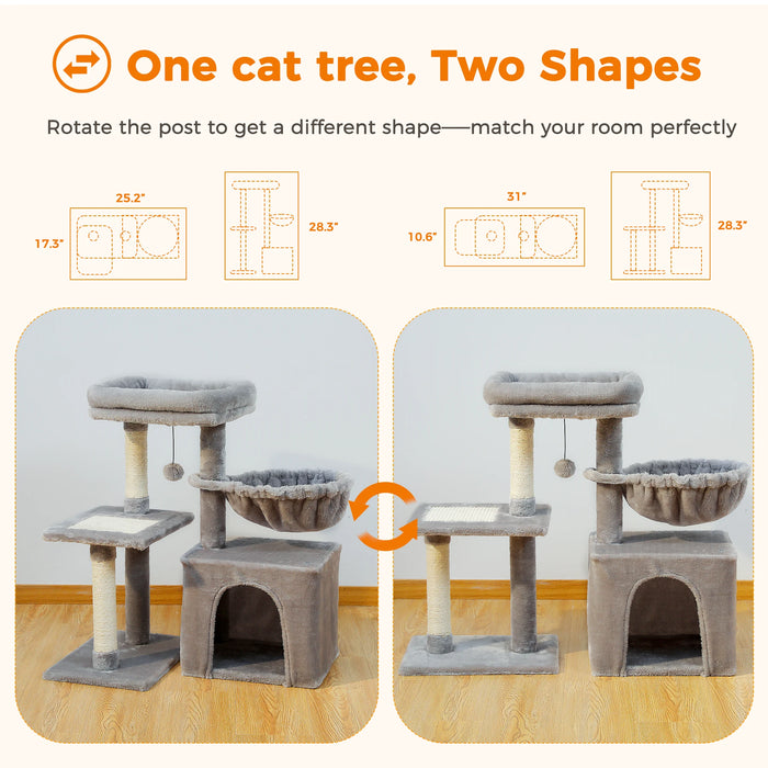 Arbre à chat Arbre à chat pour chats d'intérieur 2 styles Arbre d'activité pour chat avec poteaux à griffes Grand hamac et plate-forme supérieure amovible Gris