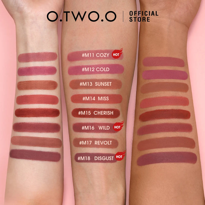 O.TWO.O Matter Lippenstift, langlebiger, wasserfester Lippenstift, wischfrei, klassisches, hochpigmentiertes Lippenfarb-Make-up mit samtigem Finish