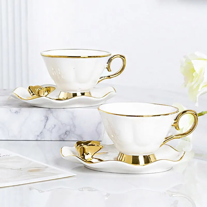 Tasses à café en porcelaine tendre avec soucoupes de style nordique, ensemble en céramique décoré de papillons pour boissons