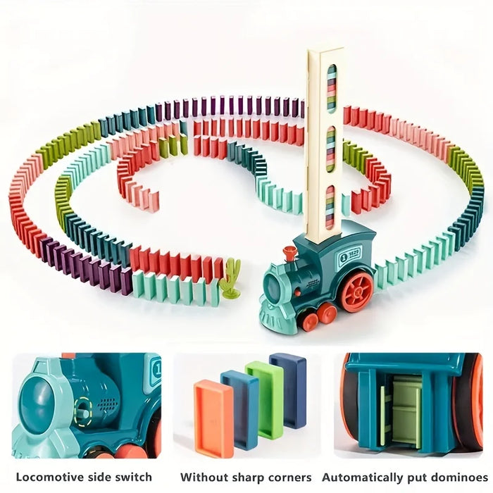 Ensemble de train Domino automatique avec voiture électrique et blocs de construction - Jeux créatifs et jouets DIY pour les anniversaires d'enfants !