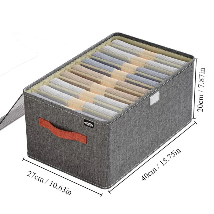 Aufbewahrungsbox aus Oxford-Stoff mit transparentem Deckel und Fach – ideal für die Organisation von Kleidung und Hosen im Kleiderschrank