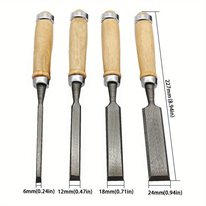 Ergonomisches 4-teiliges Holzset mit praktischem Meißel zum Holzschnitzen – 8, 12, 16 und 20 mm DIY-Werkzeugset