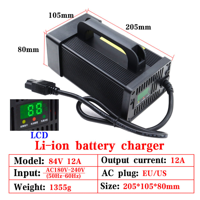 Neues 72V 20S Lithium-Batterieladegerät 84V 5A/8A/10A/12A/15A/20A Hochleistungs-Metallgehäuse mit LCD-Display Intelligentes Schnellladen