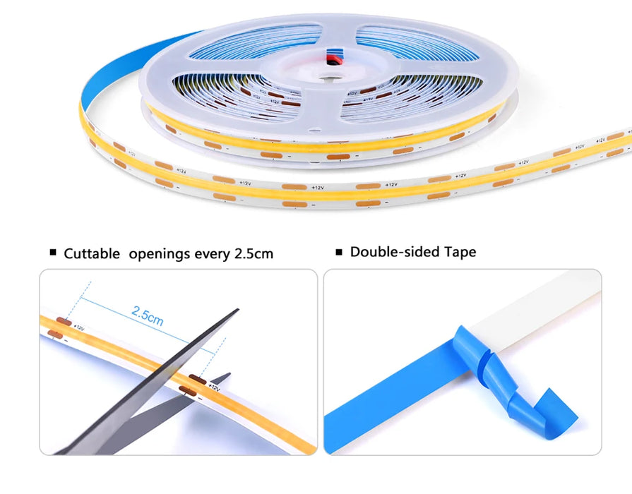 Tira de luz LED COB para exhibición de colección debajo del gabinete para estantería, armario y guardarropa con sensor táctil regulable