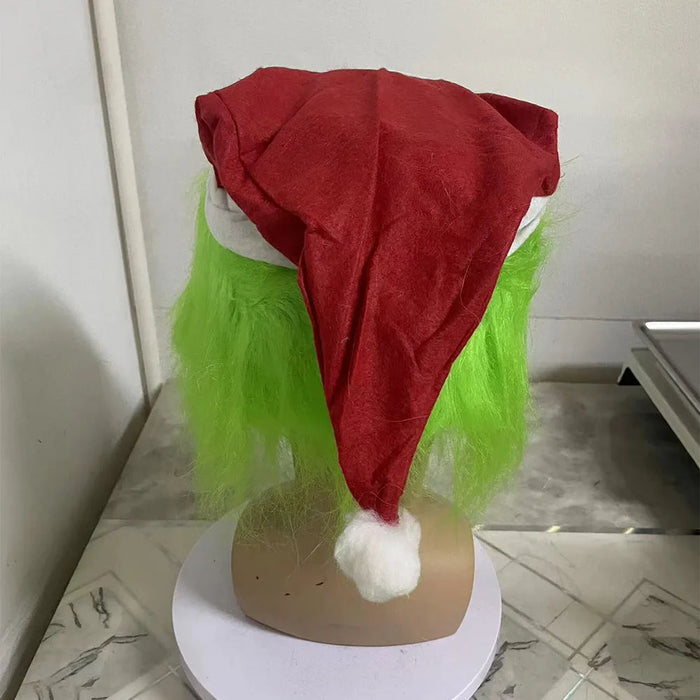 Grönhårig Monster Mask för Julmaskerad - Grinch Huvudprydnad för Roliga Fester och Cosplay