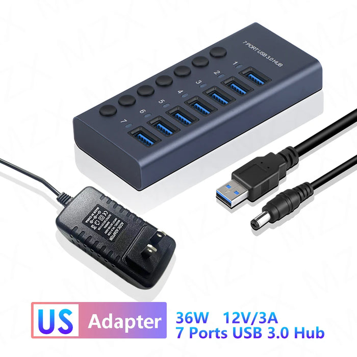 MZX 10 7 4 Port USB Hub 3.0 Aluminum A 3 0 Multi-hub Splitter Concentrator Dock Multiple Extensor Switch Adapter Docking Station