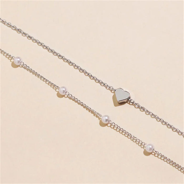 Gargantilla Simple de Perlas con Doble Cadena y Colgante de Corazón - Joyería para Mujer