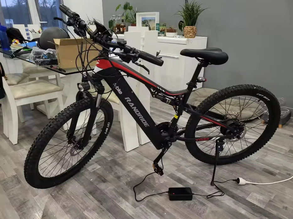 Nueva bicicleta eléctrica RANDRIDE de 1000W, bicicleta eléctrica de 27,5 pulgadas en aleación de aluminio con suspensión total y batería de litio de 48V 17AH