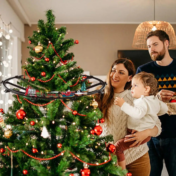 Poteau de Noël électrique avec train pour décoration de sapin de Noël – Voie ferrée, cadeau de Noël et décorations de Noël