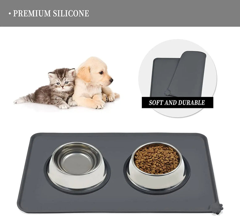 Tapis imperméable et antidérapant pour gamelles pour chats et chiens, tapis en silicone à bords hauts pour l'alimentation des animaux de compagnie