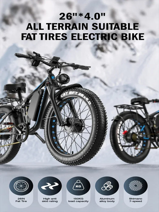 EB7Pro Elektrofahrrad, 3000 W, Doppelmotor, 52 V, 23 Ah, Lithiumbatterie, Aluminiumlegierung, E-Bike für Erwachsene, 26 x 4,0 Fat Wheel, Schnee-Elektrofahrrad