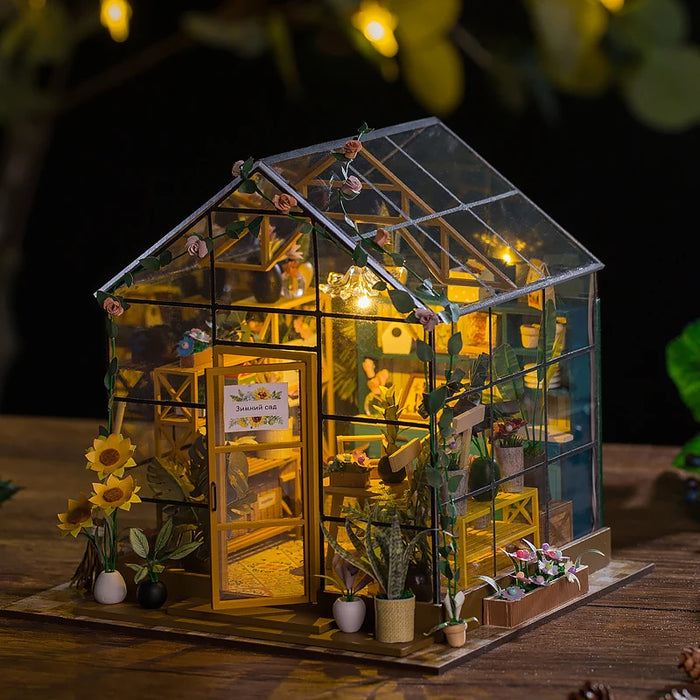 Mini maison de fleurs en bois à faire soi-même - Puzzle de maison de poupée 3D avec meubles et décorations