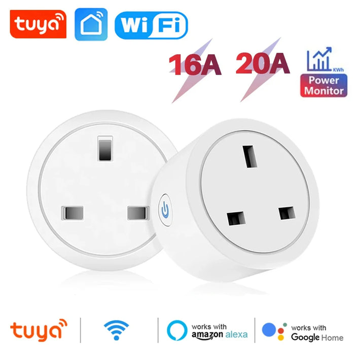 Prise intelligente WiFi 20A/16A TUYA - Prise de surveillance de puissance intelligente avec commande vocale et minuterie, compatible avec Alexa et Google Home