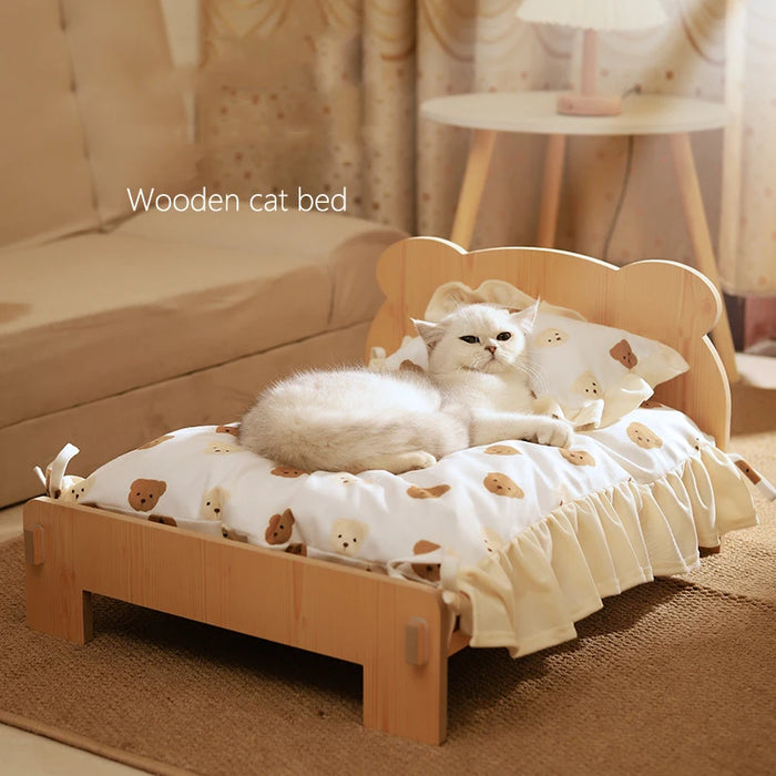 Lit en bois à motif d'ours en peluche pour chat et chien, meuble d'intérieur pour animaux de compagnie (20x11 pouces), confortable et Durable