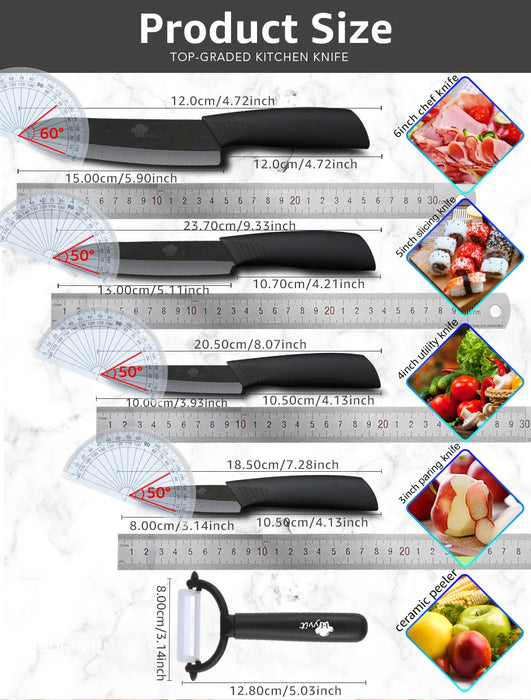 Keramik-Küchenmesser-Set, 3, 4, 5, 6 Zoll, Kochmesser, Chef-Set, Chef-Tools, Gemüseschäler, weiße Zirkonia-Klinge