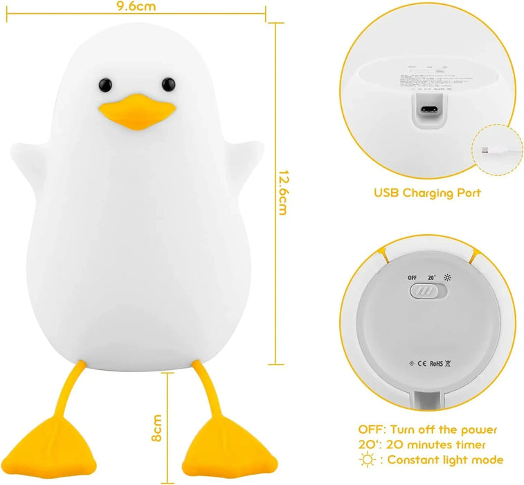 Lampe de nuit en forme de canard en silicone - Lampe LED rechargeable à commande tactile pour enfants, compagnon de lit parfait